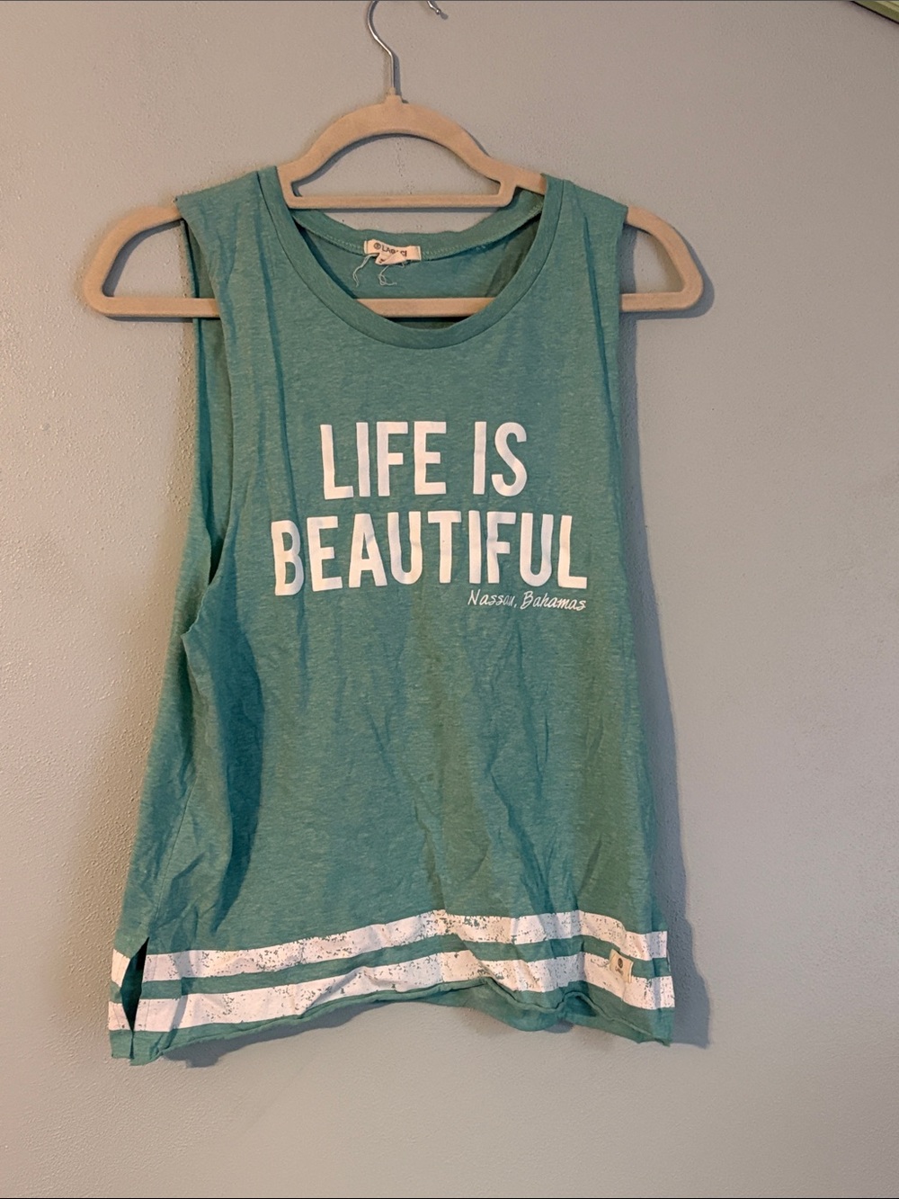 Lagaci Aqua 'Life Is Beautiful' Sleeveless Tank with White Stripes